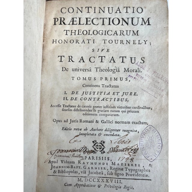 For sale is a rare 1738 edition of Continuatio Praelectionum Theologicarum (Volume 1) by Honorati Tournely. This antique...