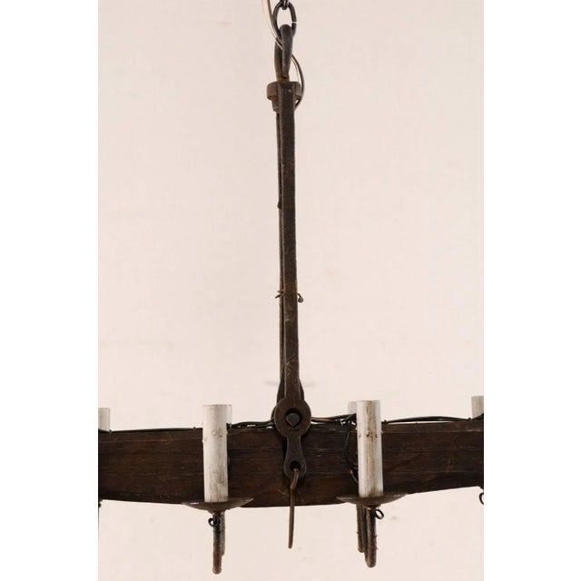 French Mid-20th Century Linear Iron Chandelier With 12 Lovely Swooping Arms For Sale - Image 4 of 9