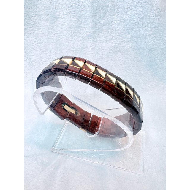1980s Signed Adair Rosewood Choker & Bracelet Set – Ebony & Maple Inlay, Brass Accents, 2 Pieces For Sale - Image 9 of 10