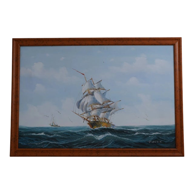 j.carter Signed Tall Ships Oil Painting on Canvas For Sale
