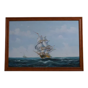 j.carter Signed Tall Ships Oil Painting on Canvas