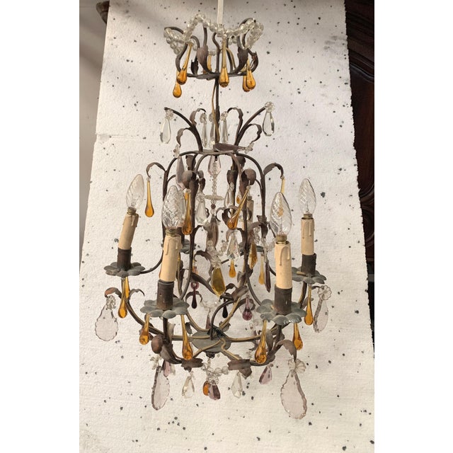 Louis XV Style Cage Chandelier with Pendants and Teardrop Pendant For Sale - Image 10 of 10