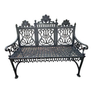 Gothic Antique Iron Bench, Restored For Sale
