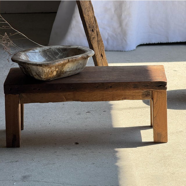 Brutalist Small Antique Rectangular Four-Legged Teak Bench, Indonesia, 1980s For Sale - Image 3 of 18