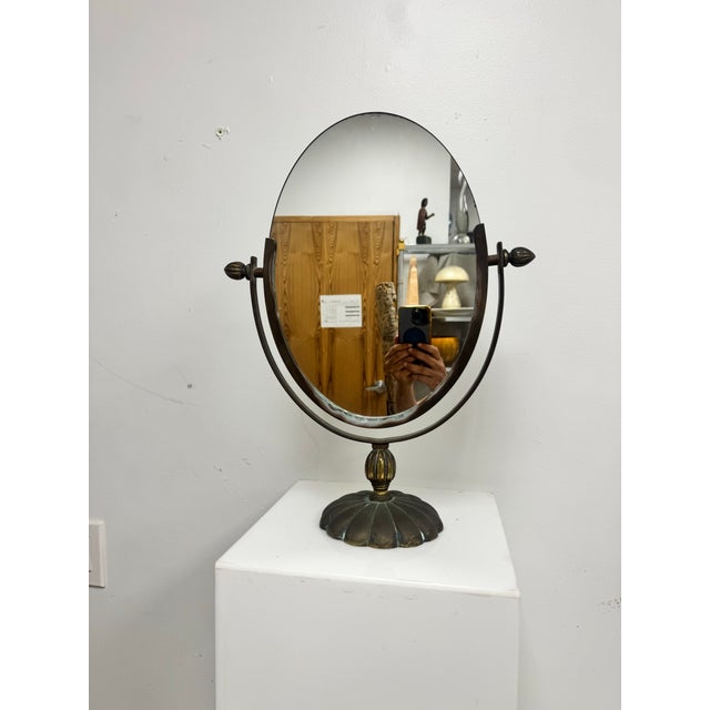 Charles Hollis Jones Vintage Double-Sided Solid Brass Vanity Mirror Attributed to Charles Hollis Jones For Sale - Image 4 of 12