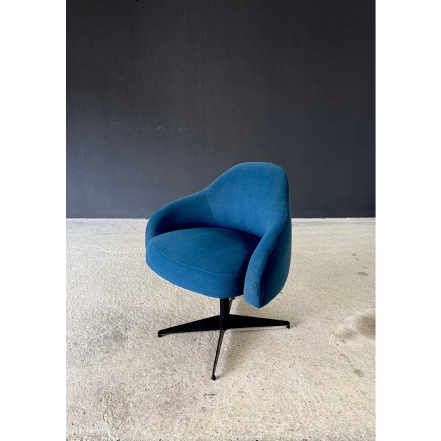 Vintage Midcentury Modern Design Side Chair / Office Chair / Boudoir Chair. Made in France, 1960's period. Blue velvet...