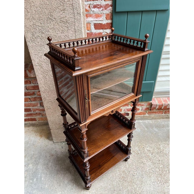 Antique English Display Cabinet Narrow Bookcase Étagère Glass Walnut C1920 For Sale - Image 4 of 18