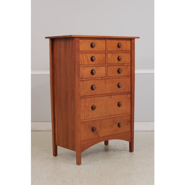 Arts & Crafts Stickley Arts & Crafts Cherry & Tiger Maple Chest For Sale - Image 3 of 16