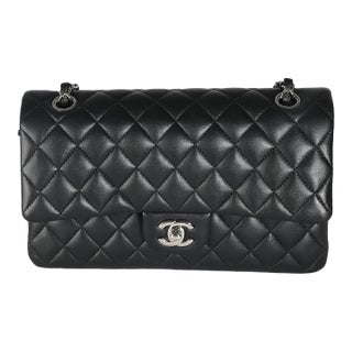 Black Quilted Lambskin Medium Classic Double Flap Bag For Sale