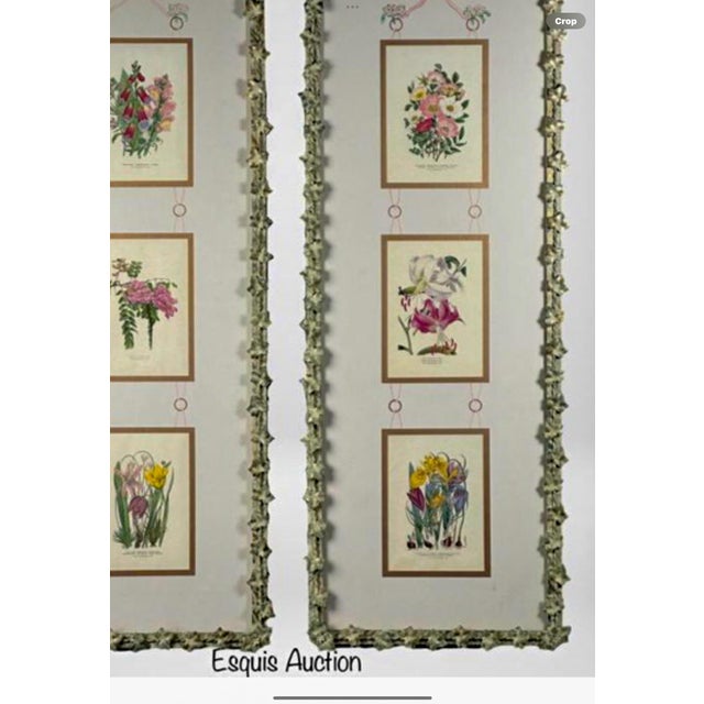 French Style Wrought Iron Framed Hand Painted Floral Botanical Panels -S/2 For Sale - Image 4 of 6