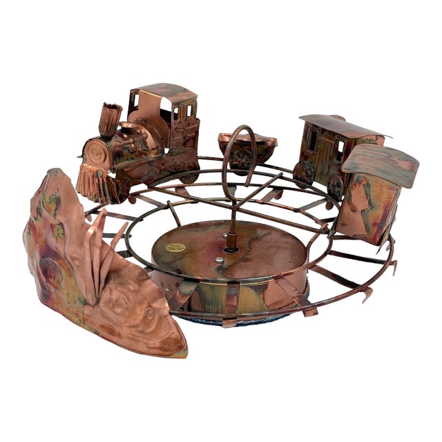 Mid 20th Century Copper Metal Wind-Up Train Sculpture in the Manner of Curtis Jere For Sale