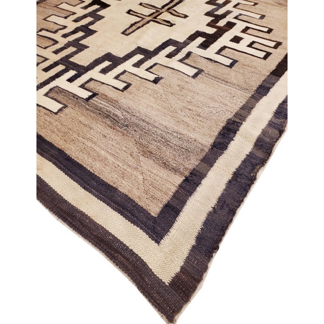 Native American Antique Navajo Carpet, Handmade Wool, Neutral colors, Ivory, Beige, Gray & Brown For Sale - Image 3 of 17