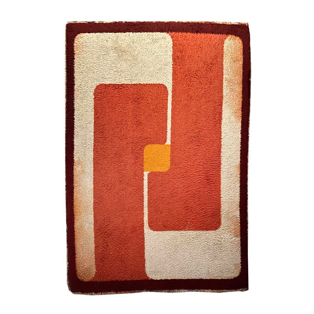 Geometric Orange Rug, 1970s For Sale - Image 10 of 10