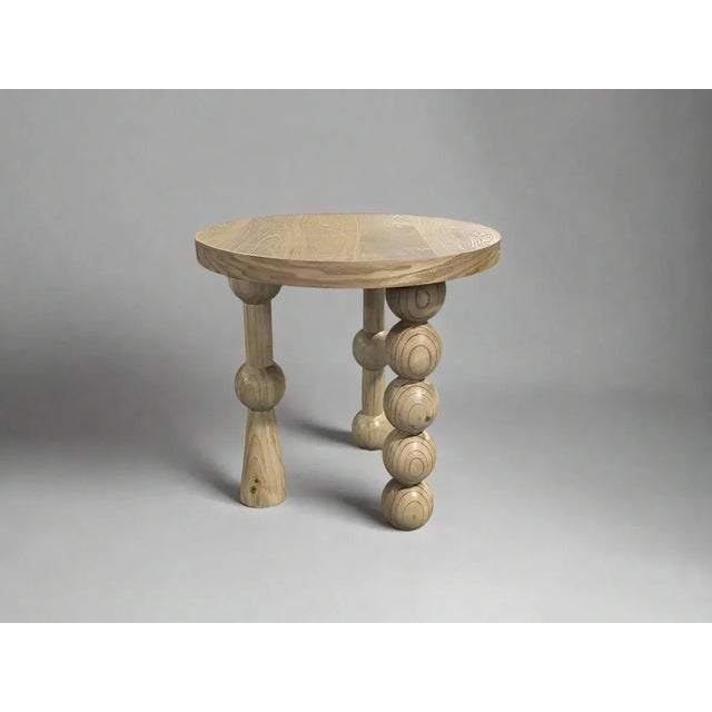 Contemporary Zenda Round Accent Table 30"h in Oak For Sale - Image 3 of 4