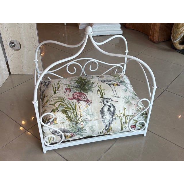 Hollywood Regency Vintage Newly Finished Upholstered Metal Canopy Dog Pet Bed Palm Beach Pagoda For Sale - Image 3 of 12