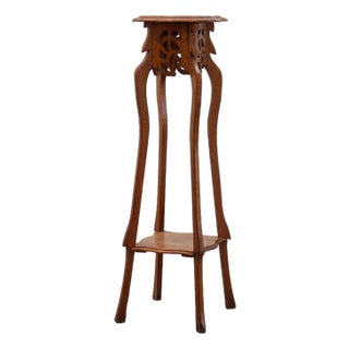 Tall Art Deco Oak Pedestal with 2 Levels, France, 1910s For Sale