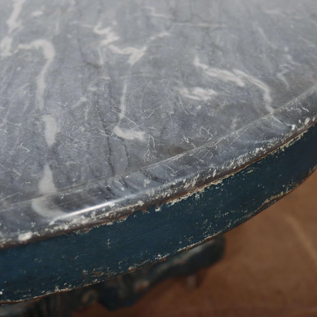 Blue French Painted Gueridon with Marble Top For Sale - Image 8 of 9