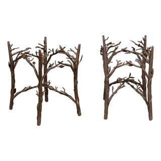 Pair of Midcentury French Iron Twig Drinks Table Bases with Cross Stretchers For Sale