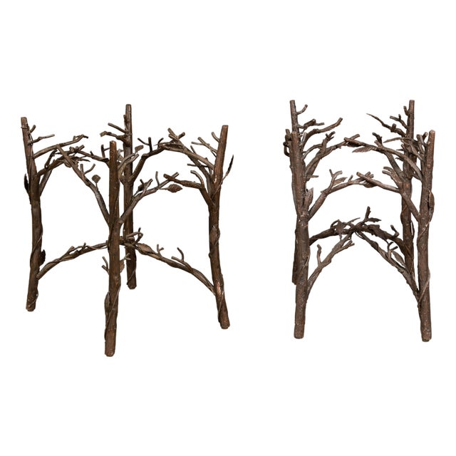 Pair of Midcentury French Iron Twig Drinks Table Bases with Cross Stretchers For Sale