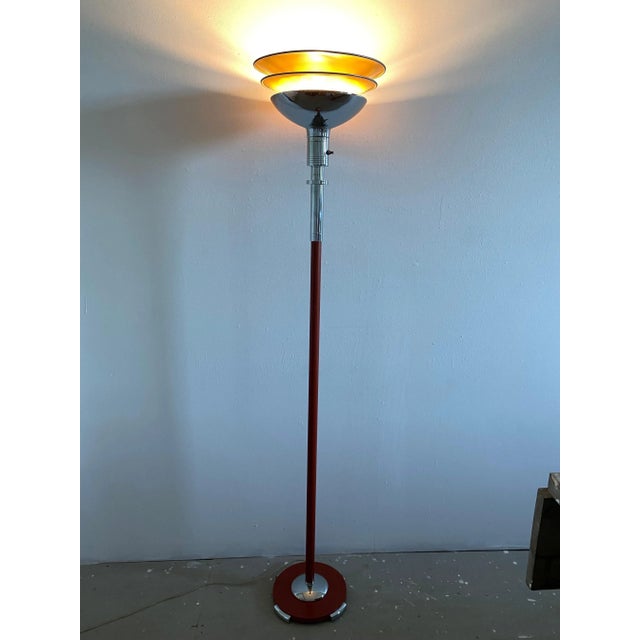 Gilbert Rohde Torchiere for Mutual Sunset Lamp Company. Nice example in the harder to find Rusty Red Color! Retains it's...