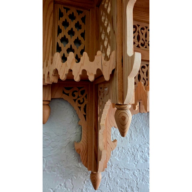Wood Handmade Moroccan Carved Wall Shelf – Natural Wood Finish For Sale - Image 7 of 12