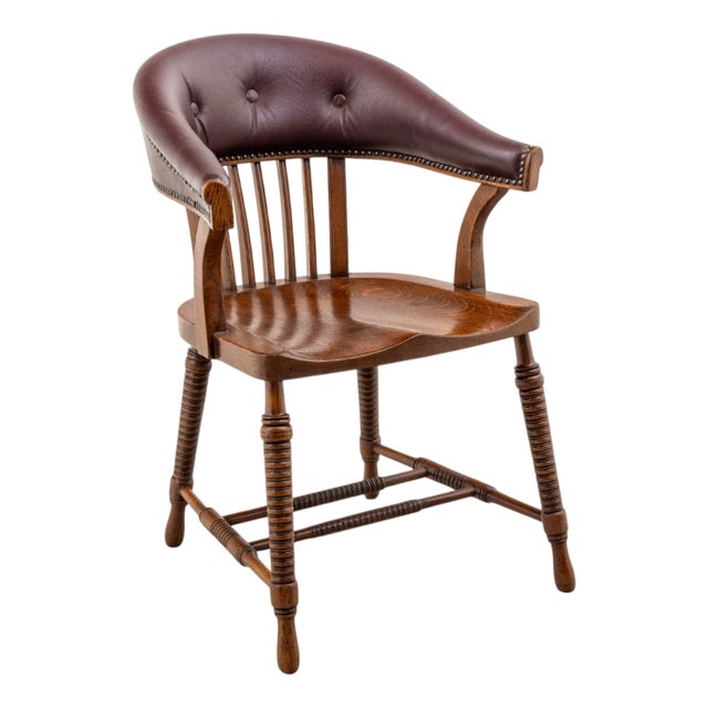 Office Chair in Leather & Oak by Adolf Loos for F. O. Schmidt, 1890s For Sale