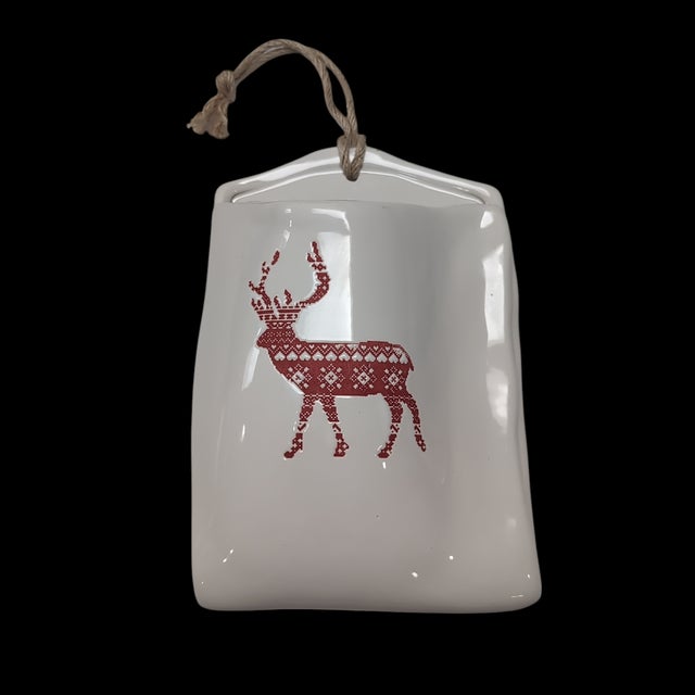 Reindeer Wall Pockets Hanging Ceramic White Red Christmas Deer Antlers For Sale - Image 4 of 9