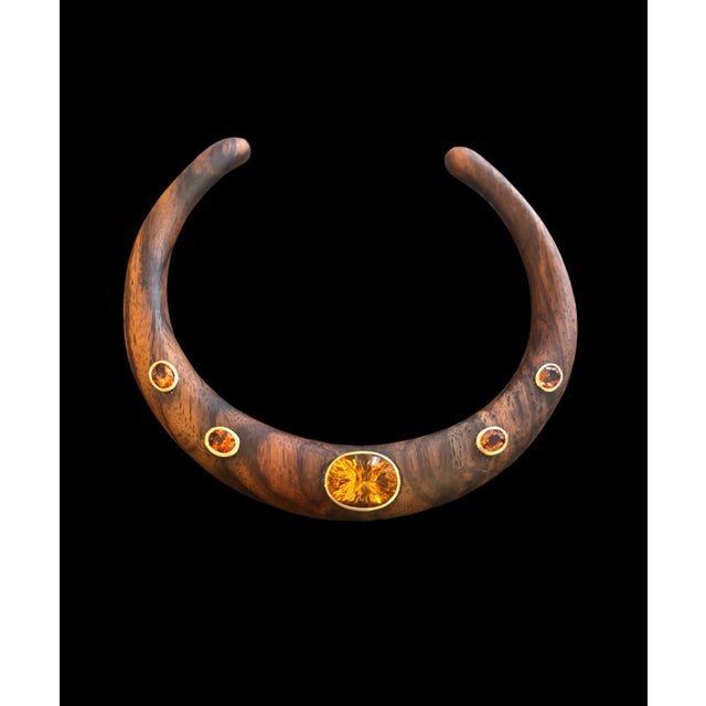 Modern Wood Necklace With Madeira Citrines & 14k Gold For Sale - Image 3 of 7
