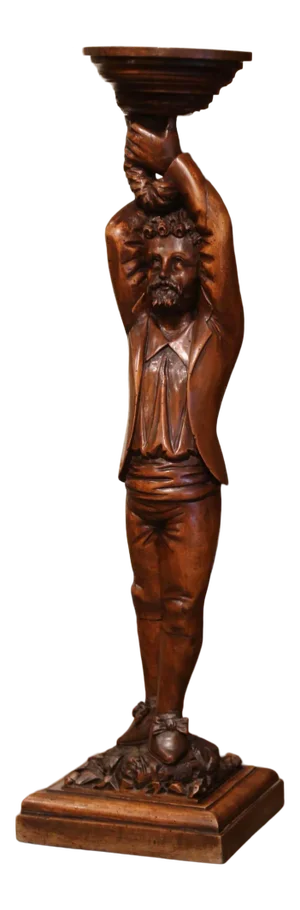 Mid-19th Century French Carved Walnut Pedestal Table With Gentleman Sculpture