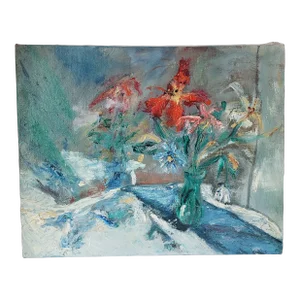 Mid 20th Century Impressionist Still Life Oil Painting of Flowers in a Mirror by Rosemary Rabut