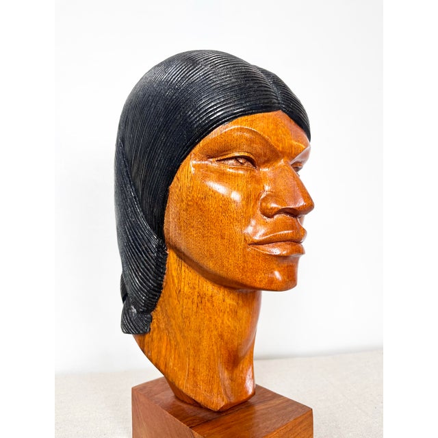 Vintage Carved Wood Bust Made in Bolivia For Sale - Image 11 of 12