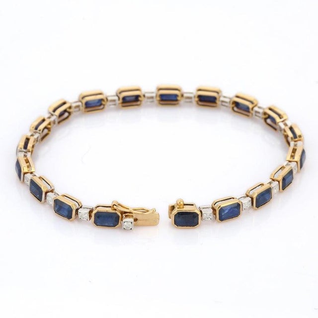 Blue Modern Blue Sapphire and Diamond Tennis Bracelet in 18k Gold For Sale - Image 8 of 10