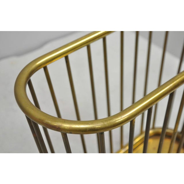 Vintage Gatco Mid Century Modern Solid Brass Spindle Modernist Magazine Rack For Sale - Image 11 of 16