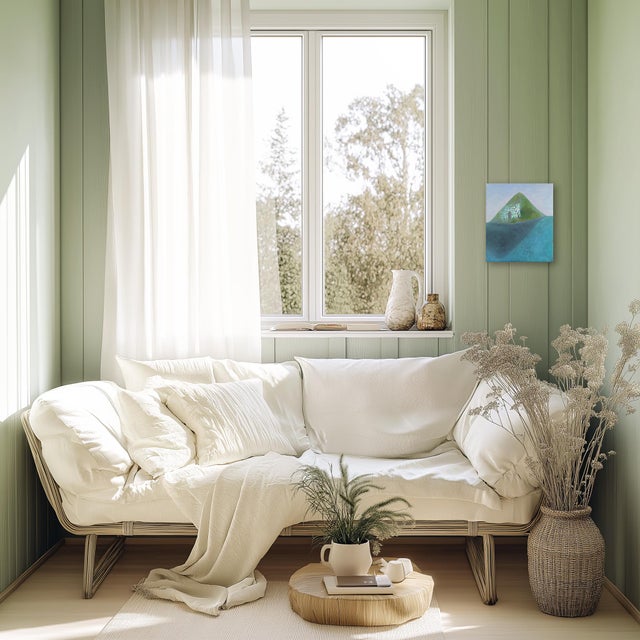 Sky Blue The Far Side of a Little Island - Surrealist Landscape Painting Original Artwork by Rob Katkowski For Sale - Image 8 of 9