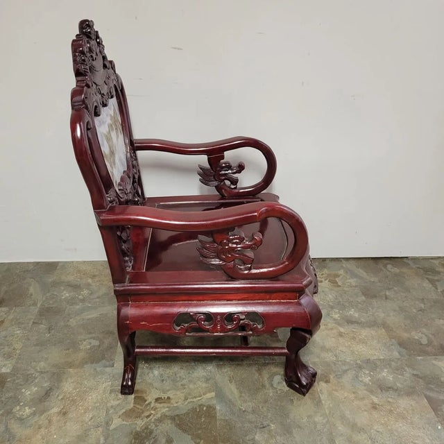 Mid 20th Century Vintage Chinese Carved Rosewood and Marble Chair For Sale - Image 5 of 11