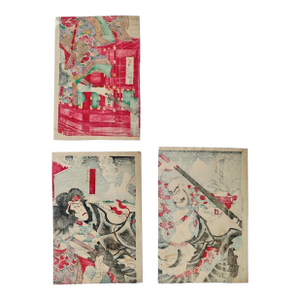 1893 Suikoden Hero Triptych | Rare Meiji Warrior Art | Museum Quality Japanese Woodblock
