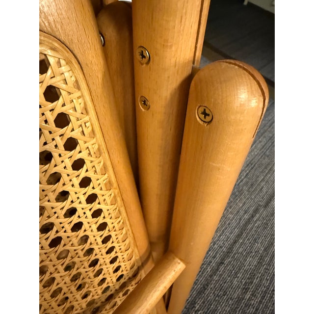 Italian Folding Chairs Beech & Rattan, 1980s, Set of 4 For Sale - Image 9 of 11