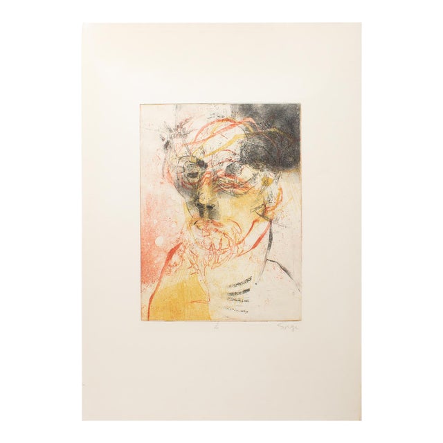 Signed Limited Edition Abstract Portrait Color Etching by Walter Sorge For Sale