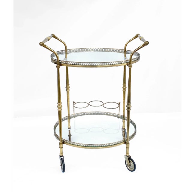 Round Brass Bar Trolley with Bottle Holder by Maison Baguès, 1950s For Sale - Image 9 of 9