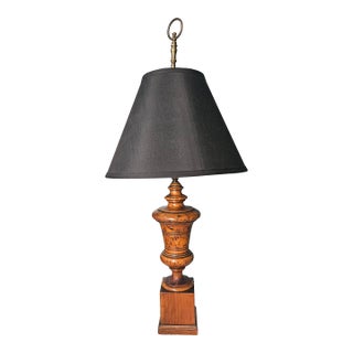 Vintage Wood Urn Table Lamp For Sale