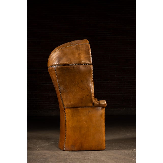 Early 20th Century Antique Tufted Leather Porter’s Chair With Storage Base in Amber For Sale - Image 5 of 10