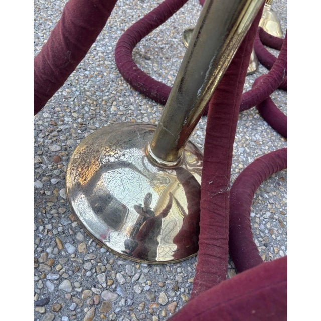 Ruby Red Vintage Mid Century Solid Heavy Brass Glaro Red Velvet Stanchions for Movie Theatre, Security, Set of Eight For Sale - Image 8 of 9
