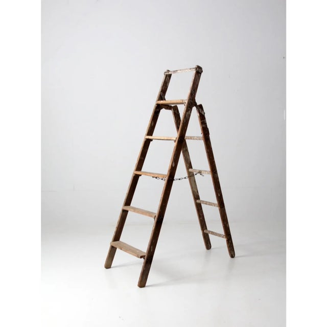 Farmhouse Antique Wooden Folding Ladder For Sale - Image 3 of 15