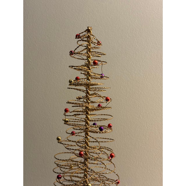 Crate & Barrel Vintage Gold Wire Beaded Christmas Trees – Set of 2 (20” Each) For Sale - Image 4 of 11