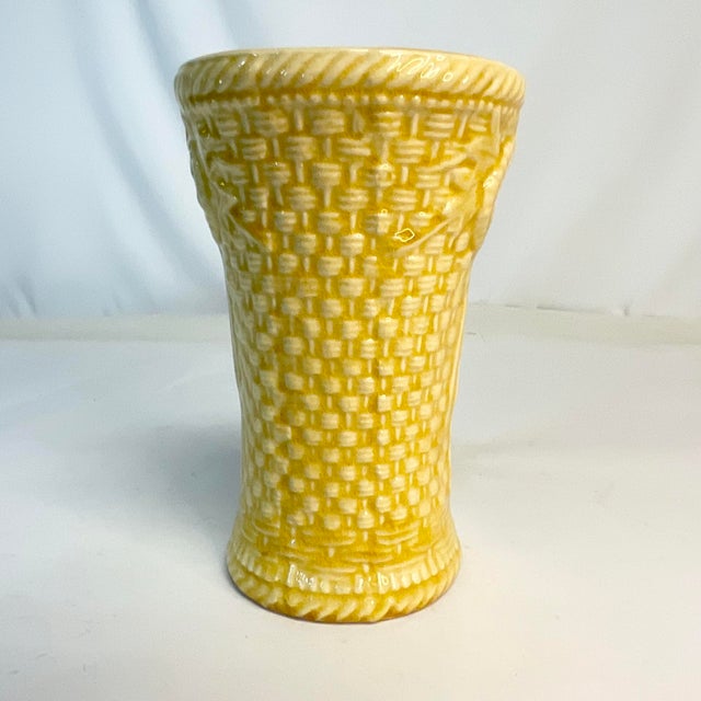 1950s 1950s Italian Coastal Chic Ceramic Yellow Vase With Wicker Motif. For Sale - Image 5 of 8