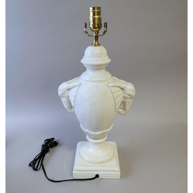 1980s Solid White Marble Table Lamp With Carved Elephant Heads For Sale - Image 9 of 9