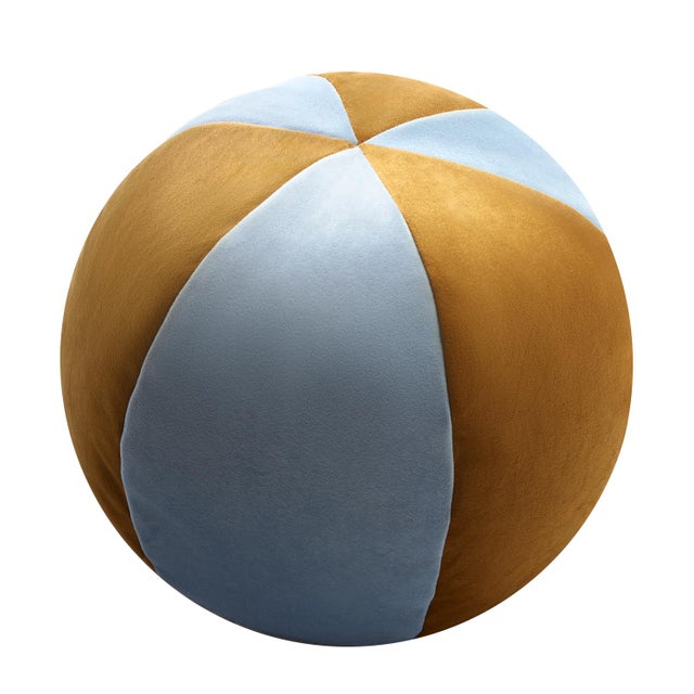 Contemporary Velvet Ball Cushion in Orange and Light Blue by Lo Decor For Sale - Image 3 of 3