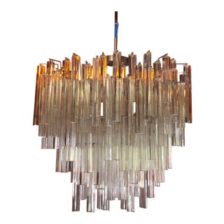 Murano Clear Glass Oval Tiered Chandelier For Sale