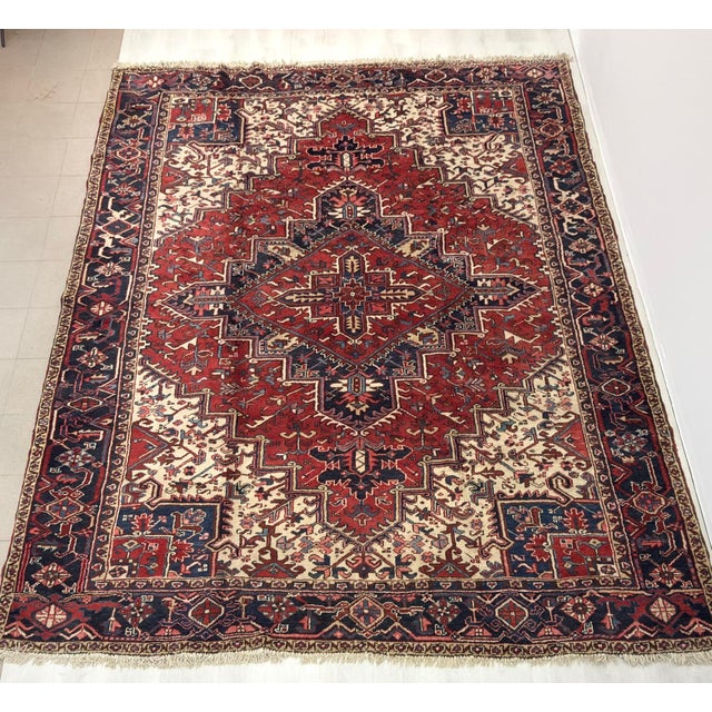 Persian Vintage Persian Hand-Knotted Heriz Rug For Sale - Image 3 of 9