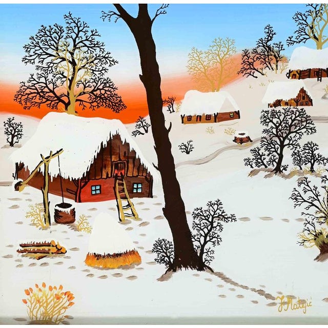 Painting on glass realized in the 1980s. Hans signed and framed. Very good condition. This piece is attributed to the...